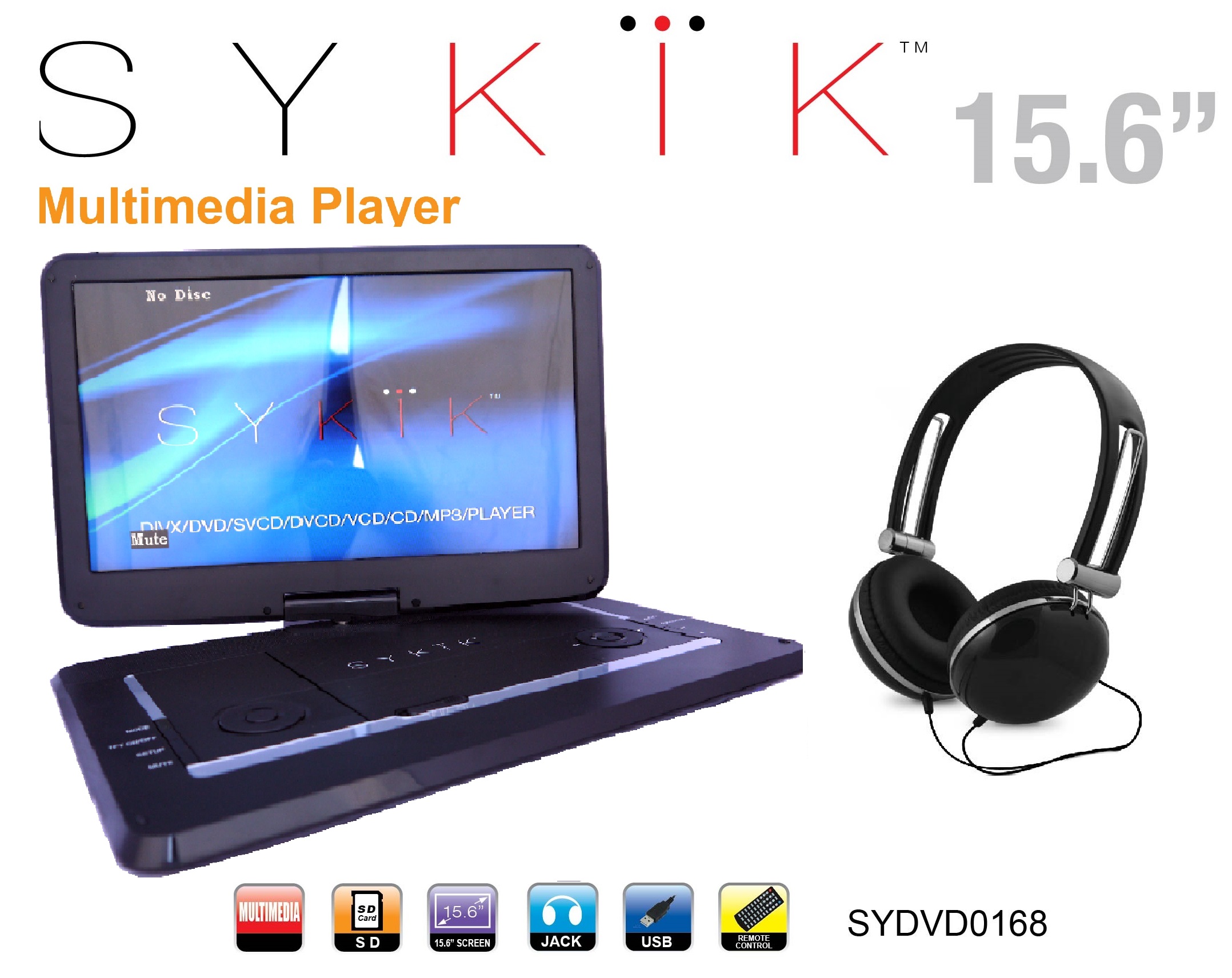 Sykik SYDVD0168 15.6'' All multi region, zone free, HD swivel po